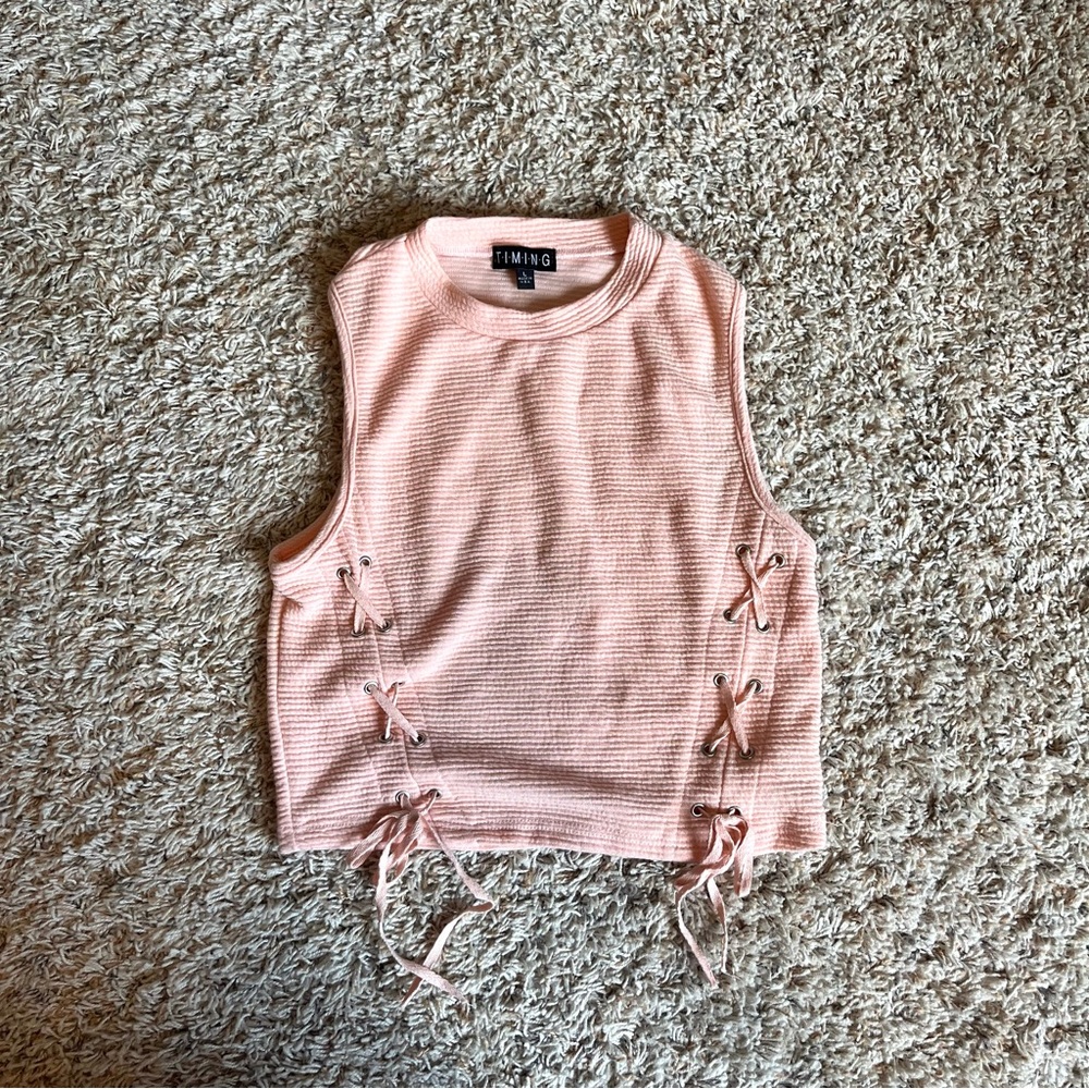 Timing - Junior’s Peach Crop Top (L)